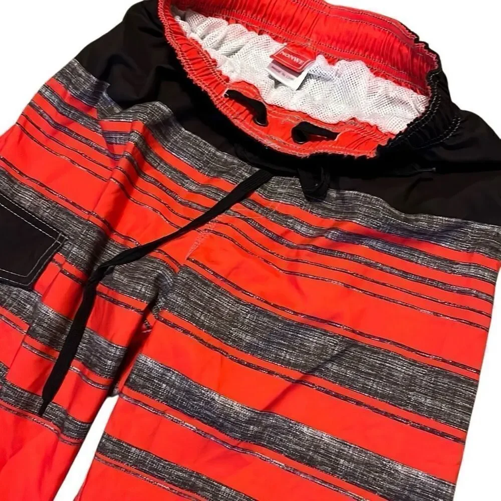 Nonwe Men’s 28 Red and Black Striped Swim Board Shorts